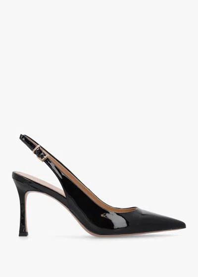 Daniel Enjoy Black Patent Leather Mid Heel Sling Back Court Shoes Size