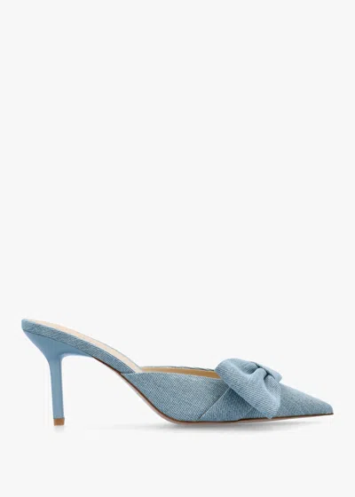 Daniel Erose Denim Bow Heel Mules In Blue