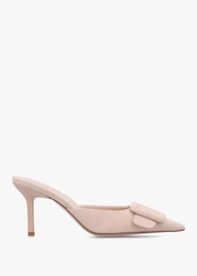 Daniel Etta Nude Suede Buckle Trim Heeled Mules In Neutral