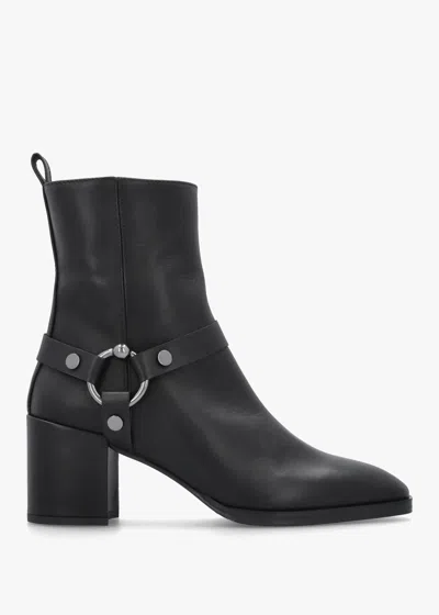 Daniel Faith Black Leather Stirrup Block Heel Ankle Boots