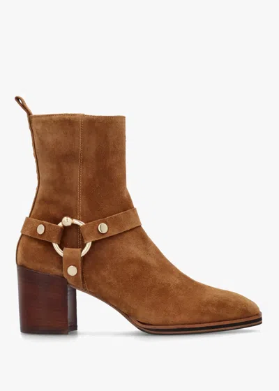 Daniel Faith Tan Suede Stirrup Block Heel Ankle Boots In Brown
