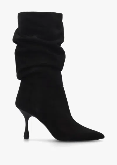 Daniel Fointer Black Suede Ruched Mid Calf Boots