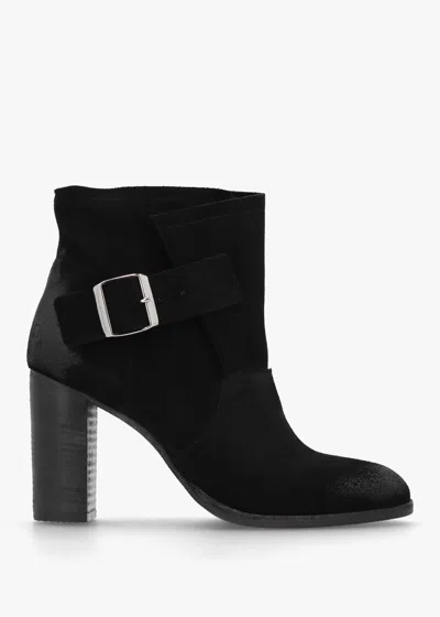 Daniel Giddy Black Suede Buckle Block Heeled Ankle Boots