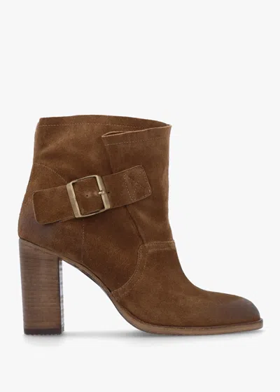 Daniel Giddy Taupe Suede Buckle Block Heeled Ankle Boots