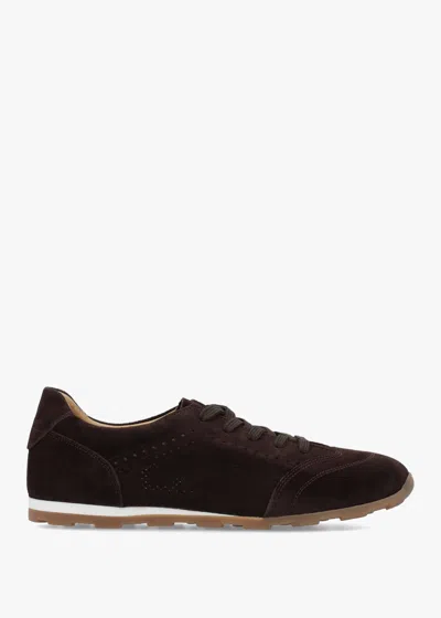 Daniel Ginny Brown Suede Perforated Low Profile Trainers