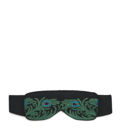 Daniel Hanson Cashmere-vicuña Peacock Sleep Mask In Black