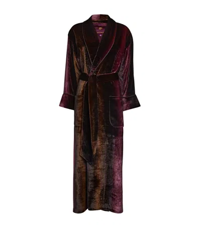Daniel Hanson Velvet Silk-lined Robe In Purple