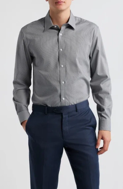 Daniel Hechter Modern Fit Grey Micropattern Cotton Dress Shirt In Black