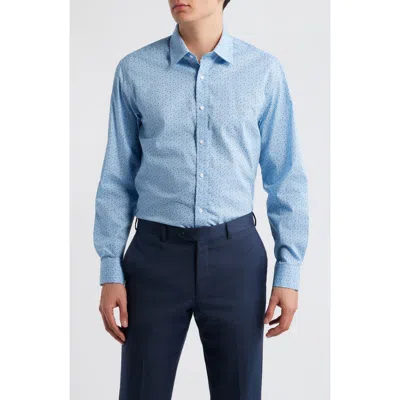 Daniel Hechter Paris Modern Fit Blue Geometric Print Cotton Dress Shirt