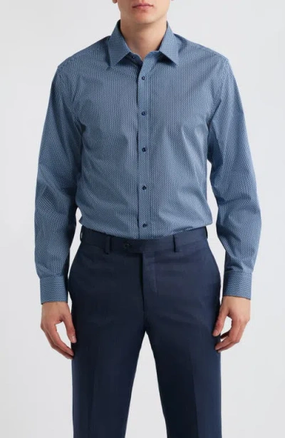 Daniel Hechter Paris Modern Fit Blue Geometric Print Cotton Dress Shirt