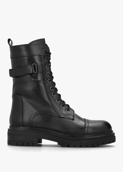 Daniel Idris Black Leather Ankle Strap Biker Boots