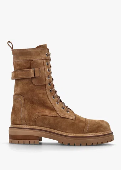Daniel Idris Tan Suede Ankle Strap Biker Boots