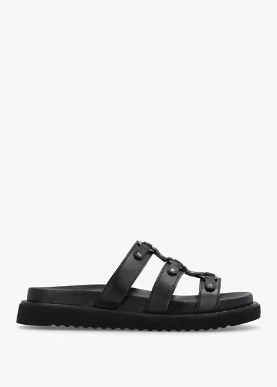 Daniel Ilene Black Leather Three Bar Chunky Mules