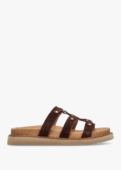 Daniel Ilene Brown Suede Three Bar Chunky Mules