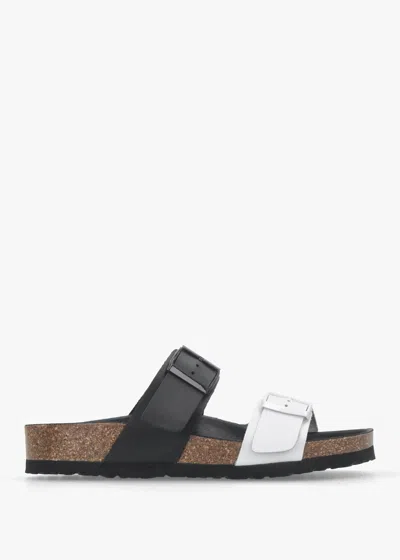 Daniel Imule Split Black & White Leather Two Bar Mules