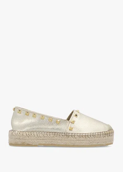 Daniel Infinite Gold Leather Studded Espadrilles In Neutral