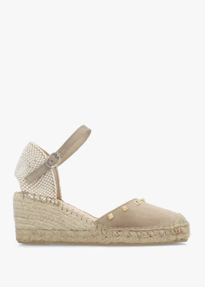 Daniel Instud Beige Suede Studded Wedge Espadrilles In Brown