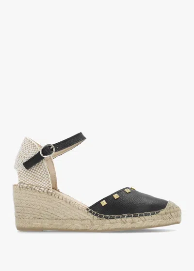 Daniel Instud Black Leather Studded Wedge Espadrilles