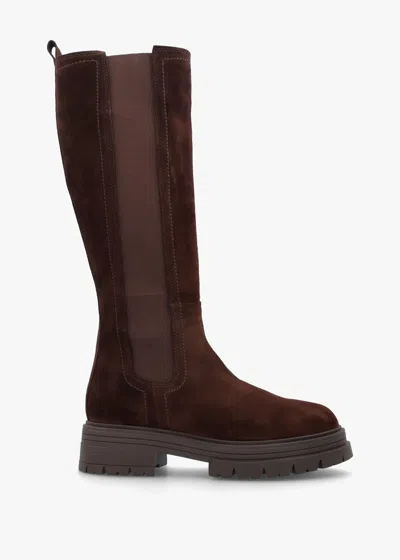 Daniel Issa Brown Suede Knee High Chelsea Boots