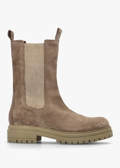 Daniel Izzie Taupe Suede Elongated Chelsea Boots In Neutral