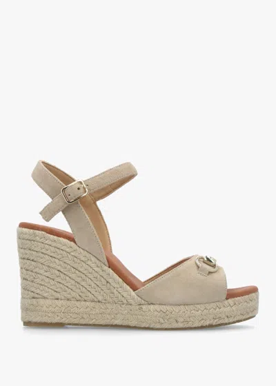 Daniel Jaffle Beige Suede Snaffle Wedge Espadrilles In Neutral