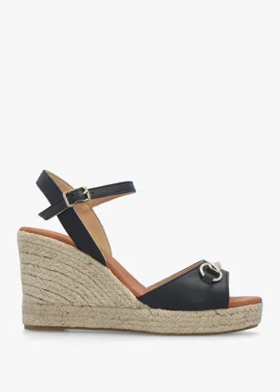 Daniel Jaffle Black Leather Wedge Espadrilles In Multi