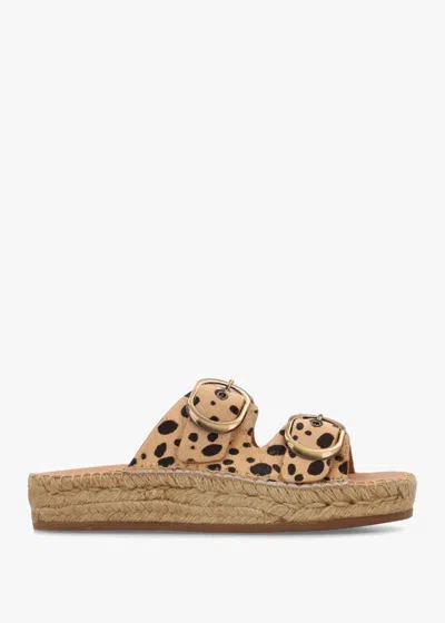 Daniel Jander Cheetah Pony Hair Flatform Espadrille Mules In Brown