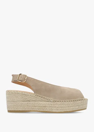 Daniel Jeep Beige Suede Peep Toe Wedge Espadrilles In Gold