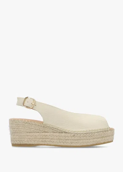 Daniel Jeep Cream Leather Peep Toe Wedge Espadrille In Gold