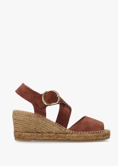 Daniel Juckle Tan Suede Cross Strap Wedge Espadrilles In Multi