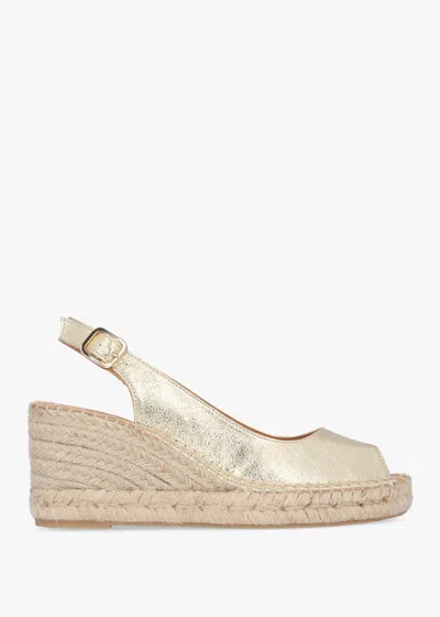 Daniel Kate Gold Leather Peep Toe Wedge Espadrilles
