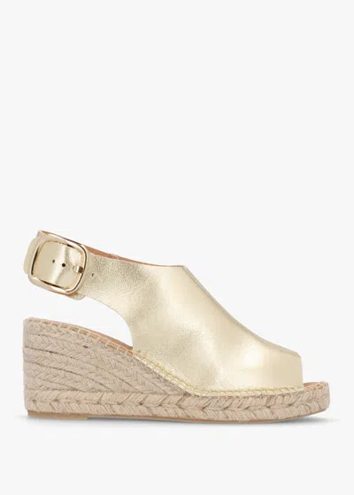 Daniel Kathie Gold Leather Peep Toe Sling Back Wedge Espadrilles Colou In Bem