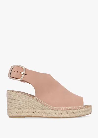 Daniel Kathie Nude Suede Peep Toe Sling Back Wedge Espadrilles In Beige Suede