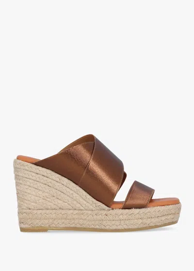 Daniel Khloe Bronze Cross Strap Wedge Espadrille Mules In Bronze Leather