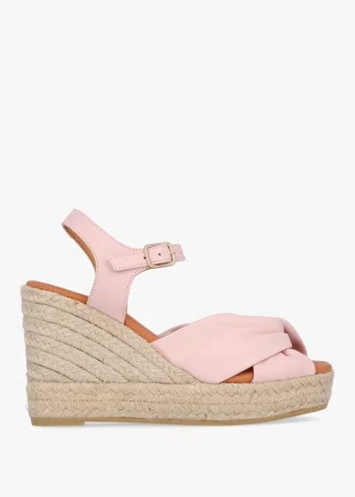 Daniel Kimberly Pink Leather Knotted Wedge Espadrille Sandals