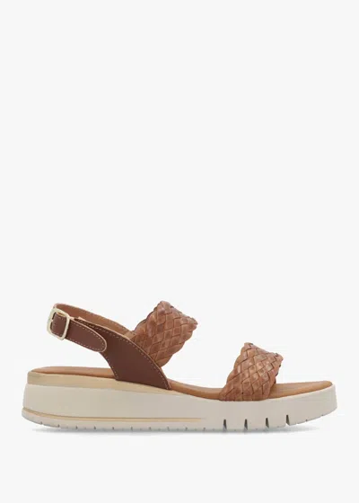 Daniel Lait Tan Leather Woven Sling Back Low Wedge Sandals In Brown