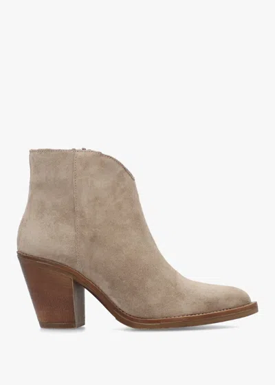 Daniel Lestern Taupe Suede Western Ankle Boots In Brown
