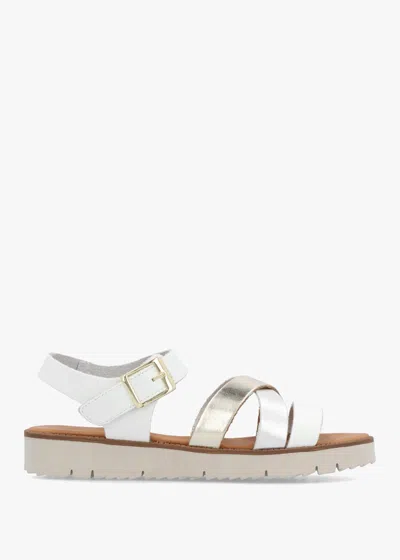 Daniel Lindy White Leather Multi Cross Strap Sandals