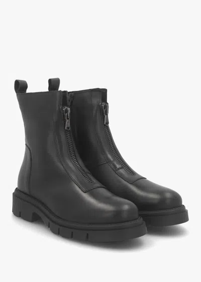 Daniel Lippy Black Leather Front Zip Ankle Boots