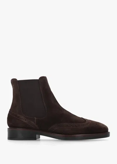Daniel Logue Dark Brown Suede Brogue Chelsea Boots