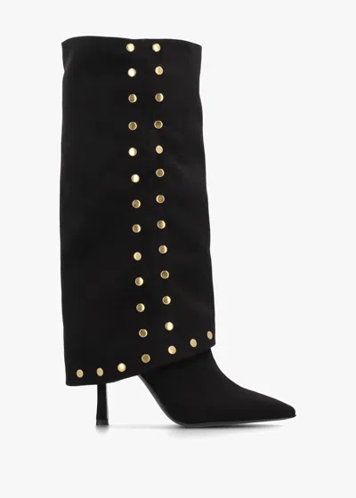 Daniel Lootie Black Fold Over Heeled Knee Boots
