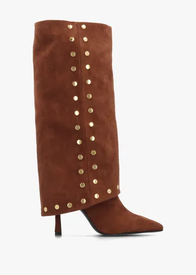 Daniel Lootie Tan Fold Over Heeled Knee Boots In Brown
