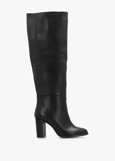 Daniel Lottie Black Leather High Block Heel Knee Boots