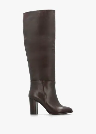 Daniel Lottie Brown Leather High Block Heel Knee Boots