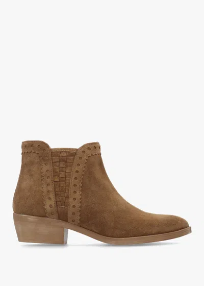 Daniel Loven Tan Suede Woven Insert Ankle Boots In Brown