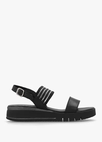 Daniel Lozette Black Leather Low Wedge Sandals