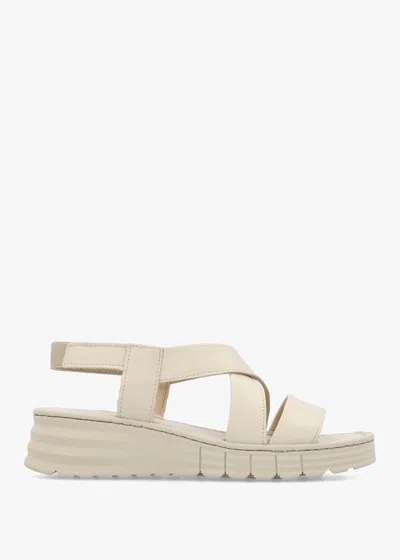 Daniel Luana Beige Leather Cross Strap Sporty Low Wedge Sandals In Neutral