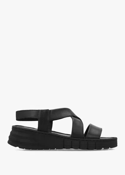 Daniel Luana Black Leather Cross Strap Sporty Low Wedge Sandals