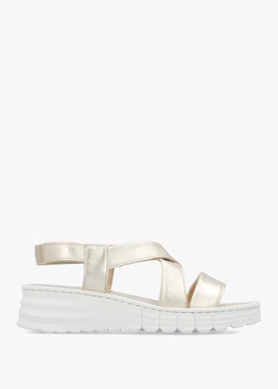 Daniel Luana Gold Leather Cross Strap Sporty Low Wedge Sandals In Neutral