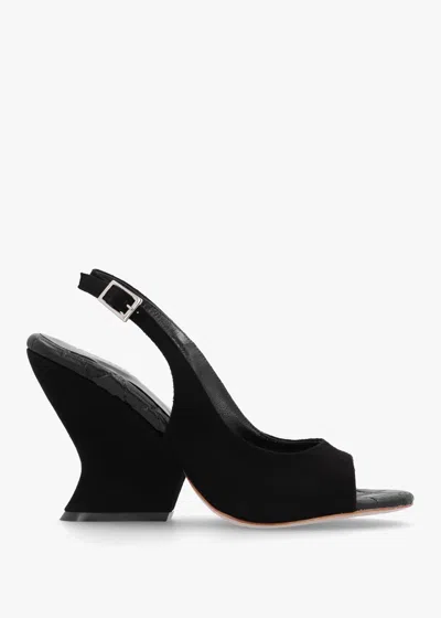 Daniel Margot Black Suede Sculpted Wedge Sandals